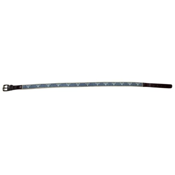 Leather Golf Belt Fabric Eagle Size 40/42 Blue & Tan Canvas Embroidered Preppy - Picture 5 of 6